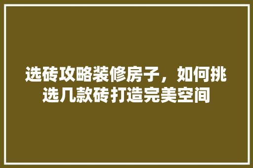 选砖攻略装修房子，如何挑选几款砖打造完美空间