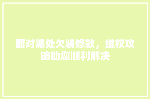 面对派处欠装修款，维权攻略助您顺利解决 常用设备