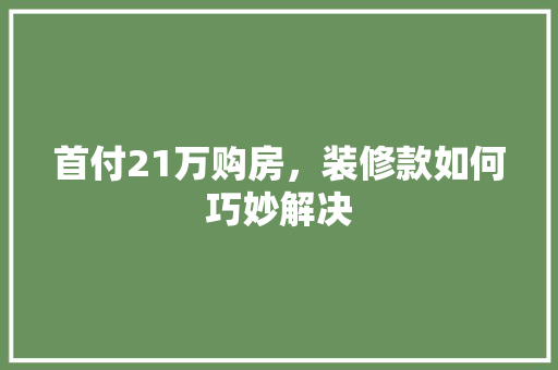 首付21万购房，装修款如何巧妙解决 新型材料