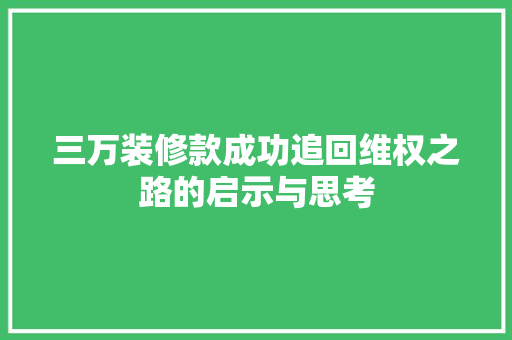 三万装修款成功追回维权之路的启示与思考