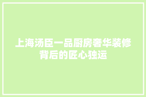 上海汤臣一品厨房奢华装修背后的匠心独运 工艺流程