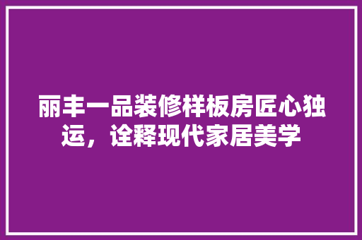 丽丰一品装修样板房匠心独运，诠释现代家居美学