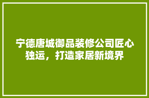宁德唐城御品装修公司匠心独运，打造家居新境界
