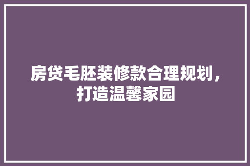 房贷毛胚装修款合理规划，打造温馨家园