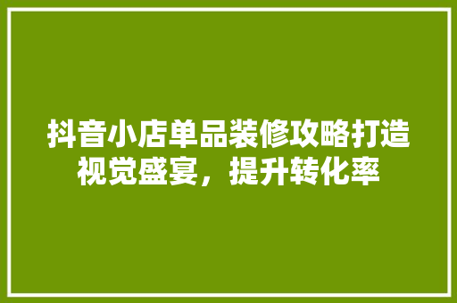 抖音小店单品装修攻略打造视觉盛宴，提升转化率