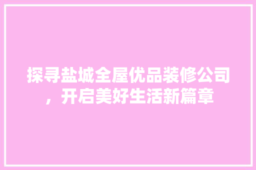探寻盐城全屋优品装修公司，开启美好生活新篇章