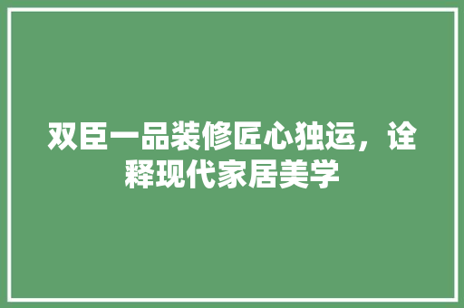 双臣一品装修匠心独运，诠释现代家居美学