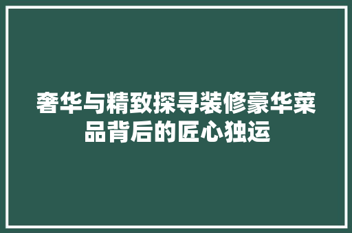 奢华与精致探寻装修豪华菜品背后的匠心独运