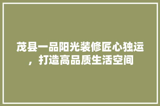 茂县一品阳光装修匠心独运，打造高品质生活空间