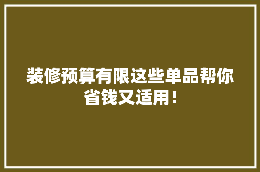 装修预算有限这些单品帮你省钱又适用！