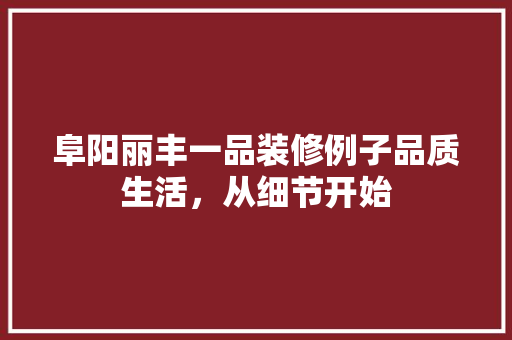 阜阳丽丰一品装修例子品质生活，从细节开始