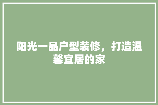 阳光一品户型装修，打造温馨宜居的家