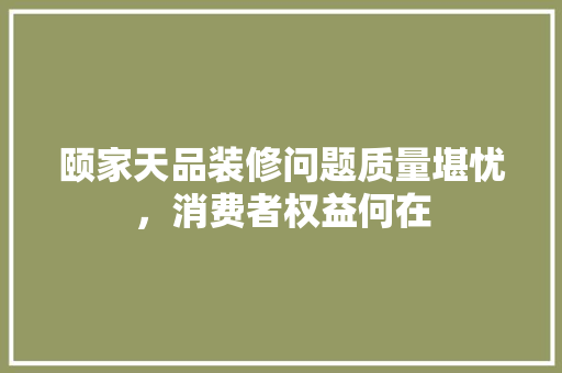 颐家天品装修问题质量堪忧，消费者权益何在 施工管理