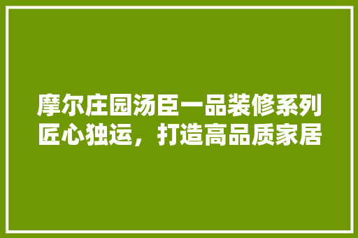 摩尔庄园汤臣一品装修系列匠心独运，打造高品质家居生活