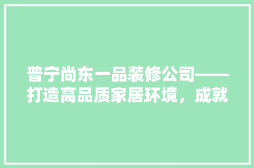 普宁尚东一品装修公司——打造高品质家居环境，成就美好生活