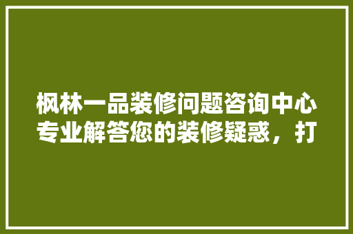 枫林一品装修问题咨询中心专业解答您的装修疑惑，打造理想家居生活