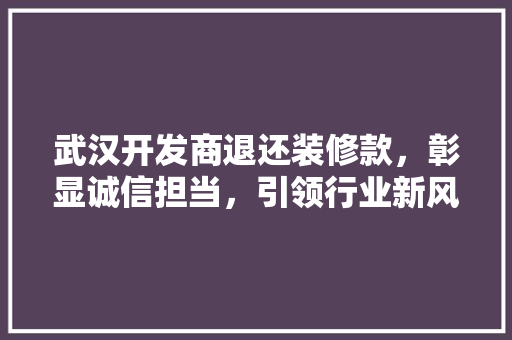 武汉开发商退还装修款，彰显诚信担当，引领行业新风向