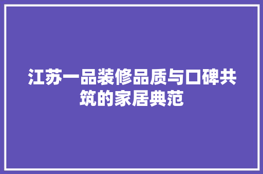 江苏一品装修品质与口碑共筑的家居典范