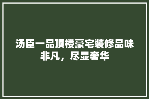 汤臣一品顶楼豪宅装修品味非凡，尽显奢华