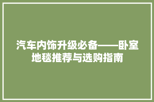 汽车内饰升级必备——卧室地毯推荐与选购指南 施工工艺