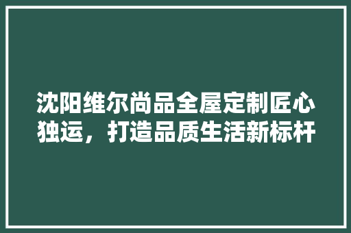 沈阳维尔尚品全屋定制匠心独运，打造品质生活新标杆
