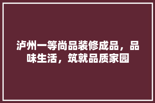 泸州一等尚品装修成品，品味生活，筑就品质家园