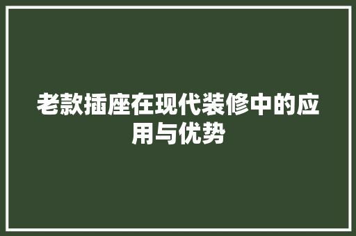 老款插座在现代装修中的应用与优势