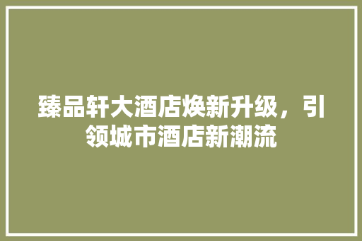 臻品轩大酒店焕新升级，引领城市酒店新潮流