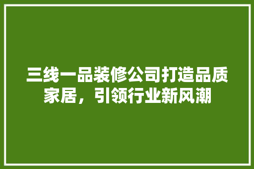 三线一品装修公司打造品质家居，引领行业新风潮