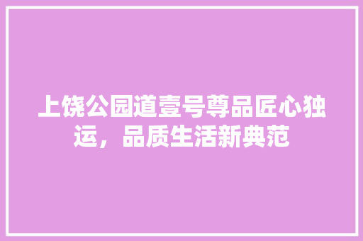 上饶公园道壹号尊品匠心独运，品质生活新典范