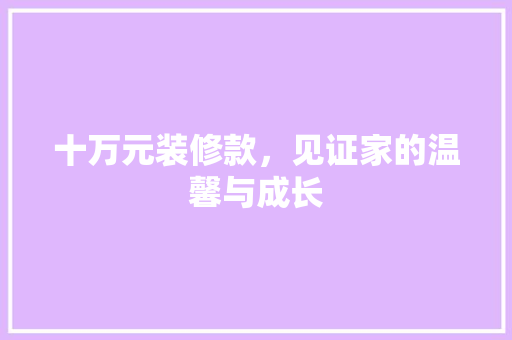 十万元装修款，见证家的温馨与成长
