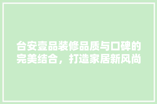 台安壹品装修品质与口碑的完美结合，打造家居新风尚