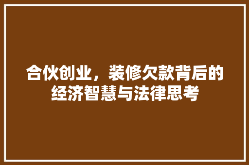 合伙创业，装修欠款背后的经济智慧与法律思考 住宅建筑设计