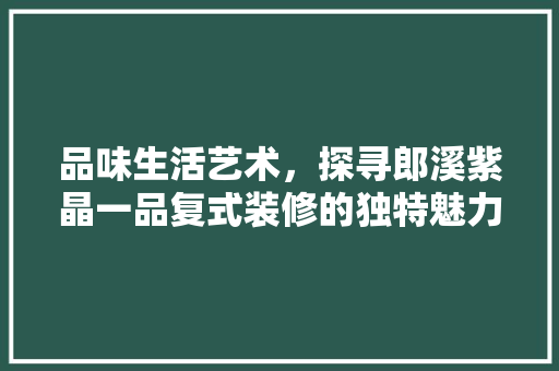 品味生活艺术，探寻郎溪紫晶一品复式装修的独特魅力