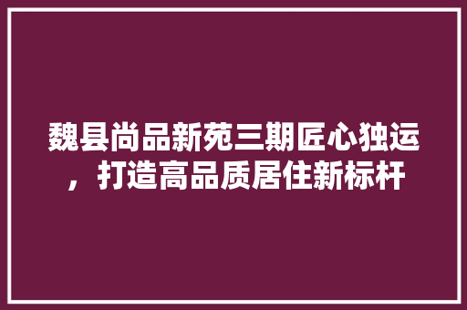 魏县尚品新苑三期匠心独运，打造高品质居住新标杆