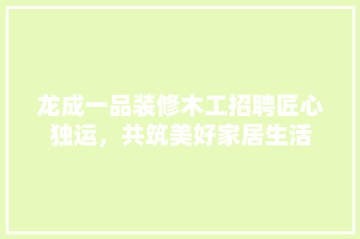 龙成一品装修木工招聘匠心独运，共筑美好家居生活