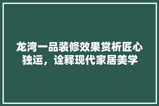 龙湾一品装修效果赏析匠心独运，诠释现代家居美学
