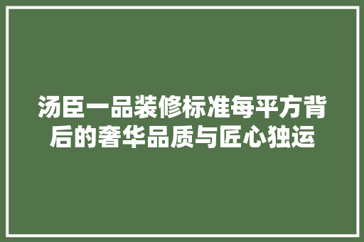 汤臣一品装修标准每平方背后的奢华品质与匠心独运