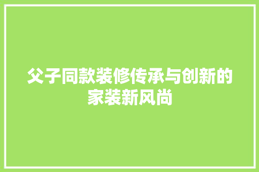 父子同款装修传承与创新的家装新风尚