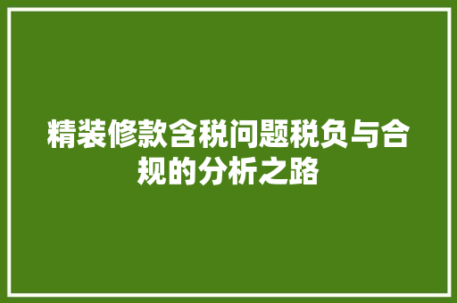精装修款含税问题税负与合规的分析之路