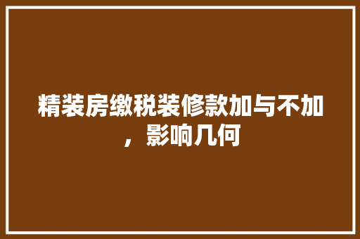 精装房缴税装修款加与不加，影响几何