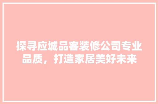 探寻应城品客装修公司专业品质，打造家居美好未来 施工技术