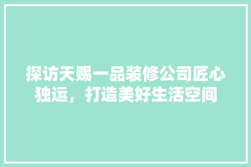 探访天赐一品装修公司匠心独运，打造美好生活空间