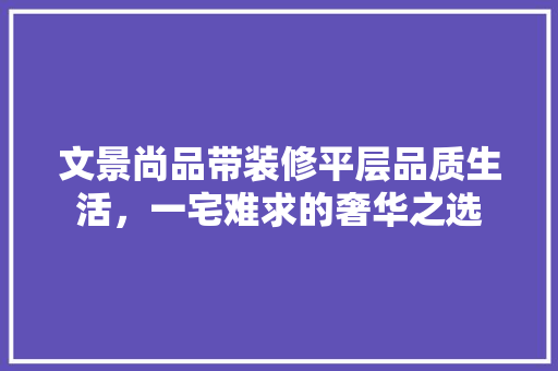 文景尚品带装修平层品质生活，一宅难求的奢华之选