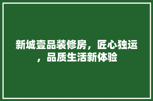 新城壹品装修房，匠心独运，品质生活新体验