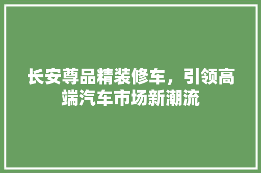 长安尊品精装修车，引领高端汽车市场新潮流 知识问答
