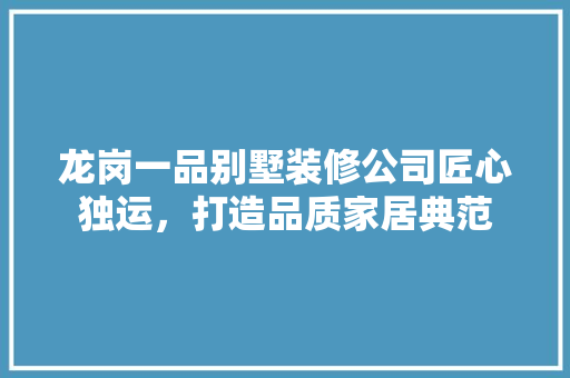 龙岗一品别墅装修公司匠心独运，打造品质家居典范