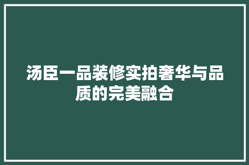 汤臣一品装修实拍奢华与品质的完美融合 常用设备
