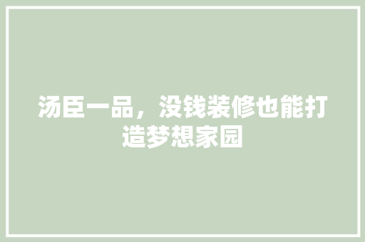 汤臣一品，没钱装修也能打造梦想家园