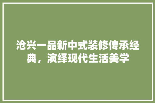 沧兴一品新中式装修传承经典，演绎现代生活美学